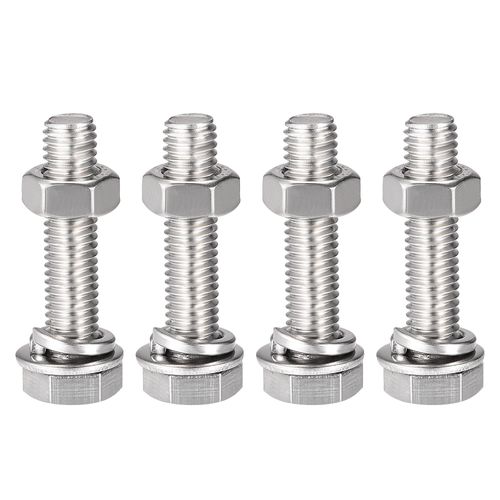 uxcell Hex Screw Bolt Nut Flat Lock Washer Kit M8 x 35mm 304 Stainless Steel Fully Threaded Hex Bolt Set of 4