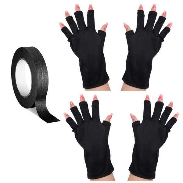 SYJINHUASY 2 Pairs Anti UV Gloves for Nail Lamp Light UPF50+ UV Protection Gloves for Manicures, Ultra Thin Fingerless Glove Nail Art Skin Care, Anti UV Glove Protect Hands from UV Harm (Black)