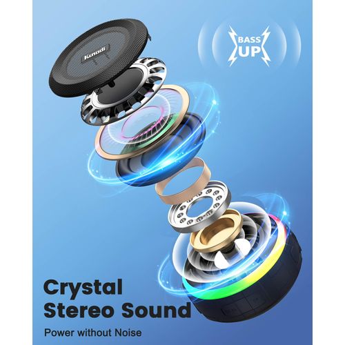 Kunodi Bluetooth Shower Speaker with IPX7 Waterproof, Dynamic Lights, Crisp Clear Sound, True Wireless Stereo, Clip Portable for Pool Beach Boat Kayak Float Golf Gift