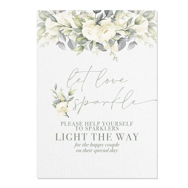 Let Love Sparkle Wedding Sparklers Sign in Green & Cream Florals (FC10) (A5)