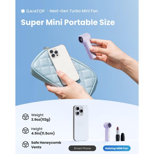 Gaiatop Mini Portable Handheld Fan, 4000mAh [15h Max Runtime] Personal Turbo Fans Pocket Size, High Speed 1-100 Adjustable Small Hand Fan, Outdoor Travel Concert Essentials, Gifts for Women Men Purple