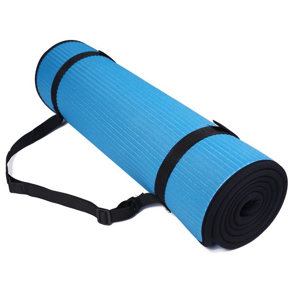 Signature Fitness All-Purpose 2/5-Inch (10mm) Extra Thick High Density Anti-Slip Exercise Pilates Yoga Mat with Carrying Strap Blue