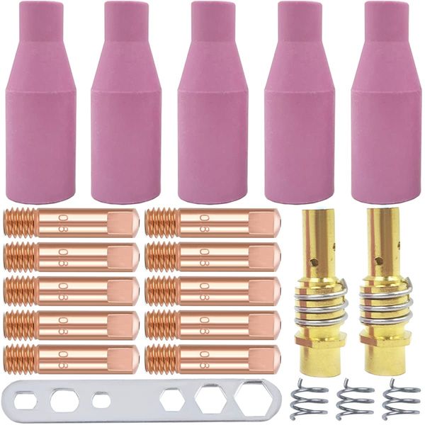 EATBALE Welding Contact Tips, 15AK MIG Welding Torch Contact Tips Accessories Kit 0.8mm M6 Tips Holder Difuse Ceramics Nozzle Shield Cup Welding Gun for MB15 15AK MIG Welding Torch (21 Pcs)