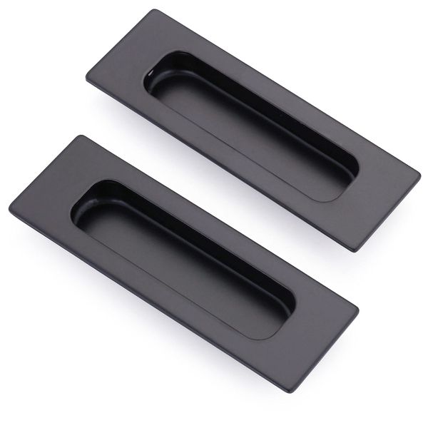 2 Pack Sliding Door Handle 4.75" Recessed Flush Finger Pull Matte Black Stainless Steel Cabinet Drawer Knob for Kitchen Cupboard Wardrobe Dresser Barn Door Closet