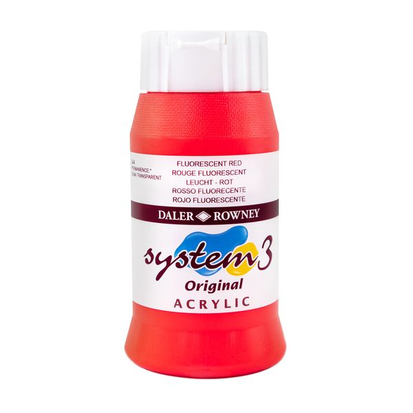 Daler Rowney System3 Fluorescent Red 500ml Acrylic Paint Tube - Acrylic Painting Supplies for Artists and Students - Artist Paint for Murals Canvas and More - Art Paint for Any Skill Set