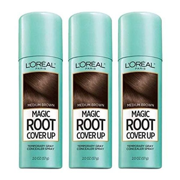 L'Oreal Paris Magic Root Cover Up Gray Concealer Spray Medium Brown 6 oz (3 pack)