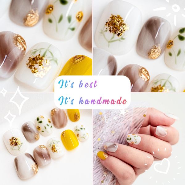 Sun&Beam Nails Handmade Nail Tips, Belly, Short, Round, White, Marble, Popular, Nuance Design, Stylish, Cute, Storage Box Included, 10 Pieces (#05, Rapese, White, M)