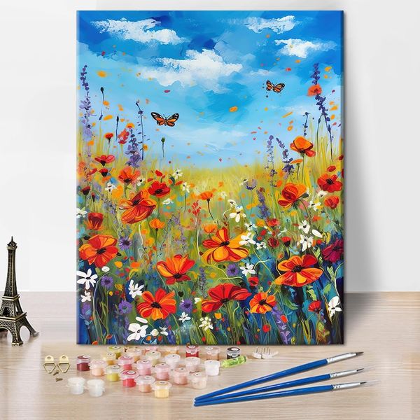 TISHIRON Flowers Paint by Numbers with Brushes Nature Landscape Adults' Paint-by-Number Kits DIY Oil Paint by Number for Adults Art Crafts 16"x20"(Frameless)