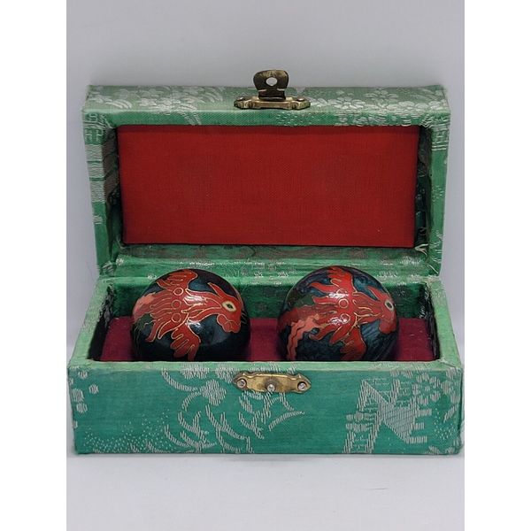 Baoding Health Balls Stress Therapy Musical Hand Exercise Red Green Cloisonne