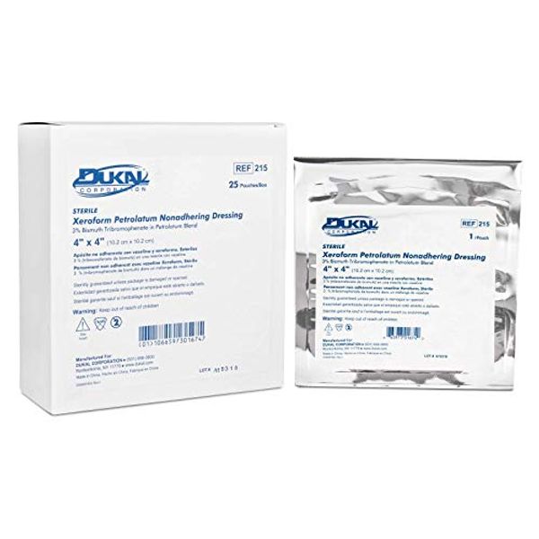 Dukal 215 Alba Xeroform Petrolatum Gauze, Sterile, 4 x 4 Inch (Pack of 25)