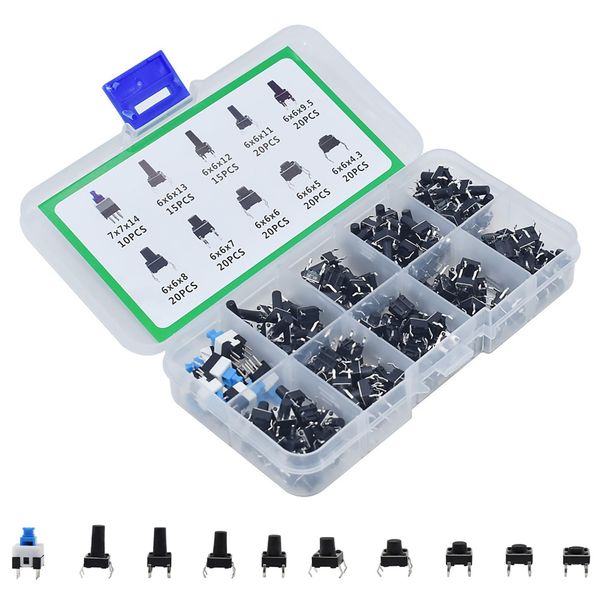 Push Button Switch Assortment Kit, Tact Button Switch, Tact Switch Accessory, Suitable for Computer Mice, Automotive Electronics, Communication Equipment, Timers, Wireless Equipment, 180 Pcs