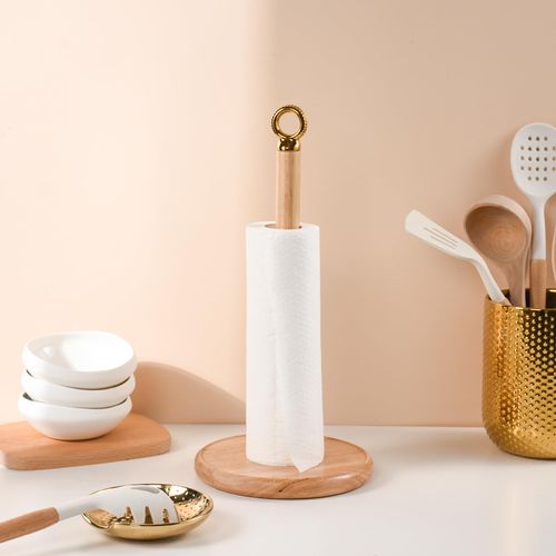 Wooden Paper Towel Holder Countertop, Kitchen Towel Holder with Weighted Base Freestanding Paper Towel Roll Holders Stand for Kitchen Bathroom, Perfect for Kitchen Home Decor Housewarming Gift