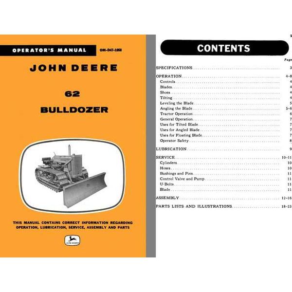 John Deere 62 Bulldozer Operators Manual OM-D47-1058
