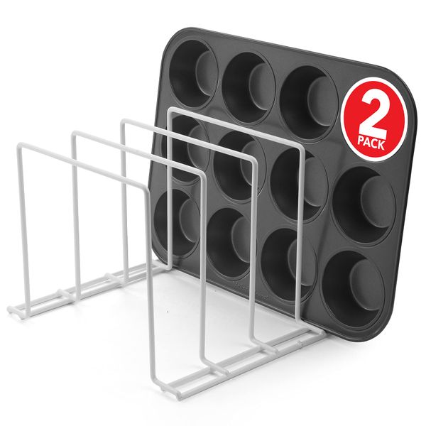 Stock Your Home White (2 Pack) Steel Baking Pan Organizer Rack for Cabinet or Counter, Holder for Kitchen Cutting Boards, Pot Lids, or Cookie Sheets - Rust Proof Wire, Drying Storage