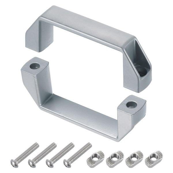 sourcing map 2 Pack Rectangular Pull Handle, 90mm/3.5" Hole Center Aluminium Alloy Door Handle Modern Drawer Pull for Drawer Cabinets Gate Garages, Silver
