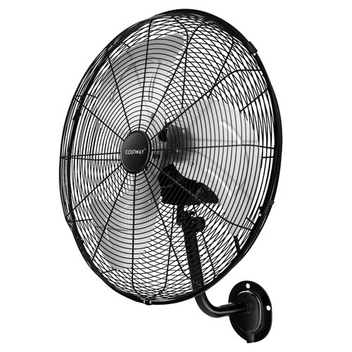 COSTWAY Wall Mount Fan, 21 Inches Heavy Duty Metal Wall Fan with 3 Speeds, 85° Oscillation, 30° Adjustable Tilt Head, Wall-Mounted Aluminum Blades Fan for Garage Warehouse Workshop, ETL Listed, Black
