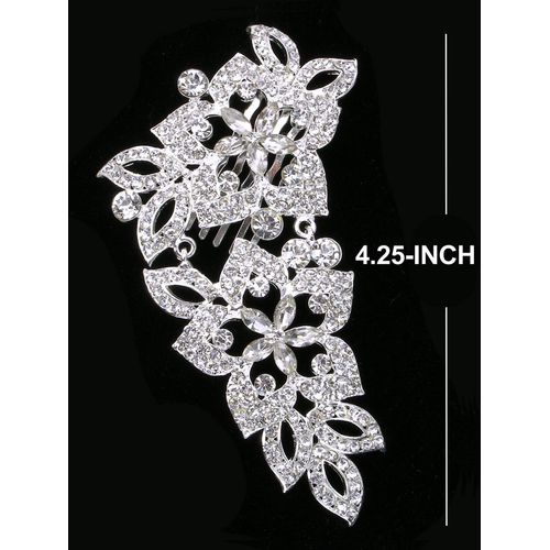 Bridal Floral Crystal Casting Hair Piece Silver Tone 2790