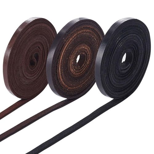 GORGECRAFT 236 Inch 0.24" 3 Colors Flat Genuine Leather Cord Cowhide Leather Strips Leather String Full Grain Cord for Jewelry Necklace Bracelet Making DIY Craft Projects Belts Keychains Accessories