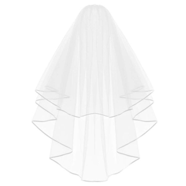 KLOUD City White Double Ribbon Edge Center Cascade Bridal Wedding Veil with Comb