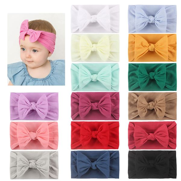 15 Stück elastische dehnbare superweiche Nylonschleifen Topknot breite einfarbige Haarbänder Schleifen Knoten Turbanen Headwraps Haarschleifen Zubehör für Kinder Kleinkind Neugeborene Baby Mädchen