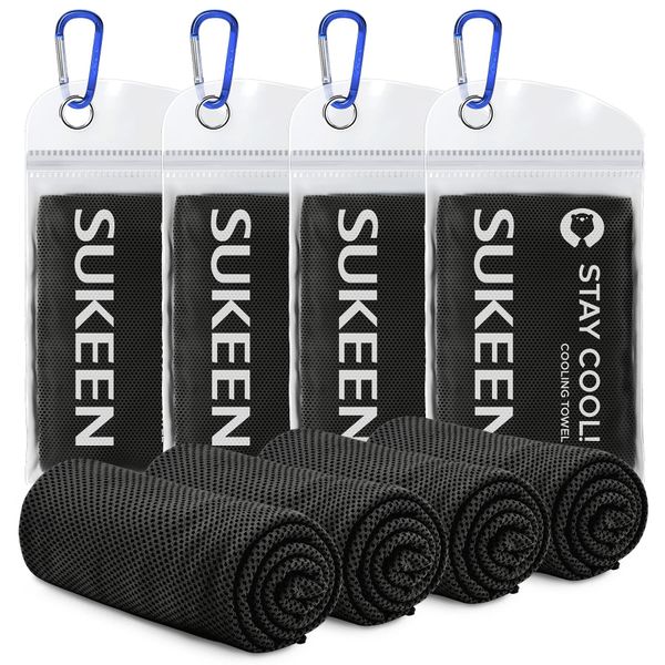 Sukeen [4 Pack Cooling Towel (40"x12"),Ice Towel,Soft Breathable Chilly Towel,Microfiber Towel for Yoga,Sport,Running,Gym,Workout,Camping