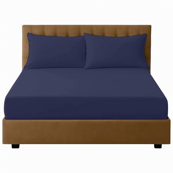 Microfiber Fitted Sheet | Deep Pocket 10 inch (25 cm) Single Fitted Sheet | Elasticated Corner Plain Navy Bedding Shrinkage & Fade Resistant - Bottom Sheet