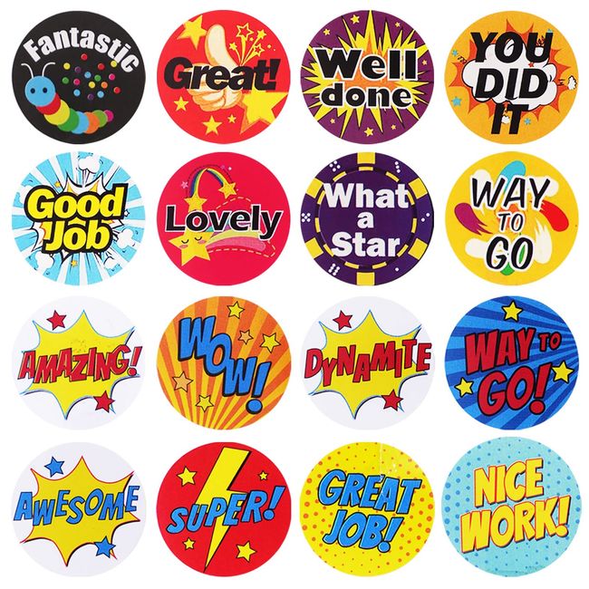 1000 Pieces Reward Stickers for Teachers,Fun Motivational Stickers Labels for Kids Students School Classroom in 16 Designs Styles (2 Rolls)