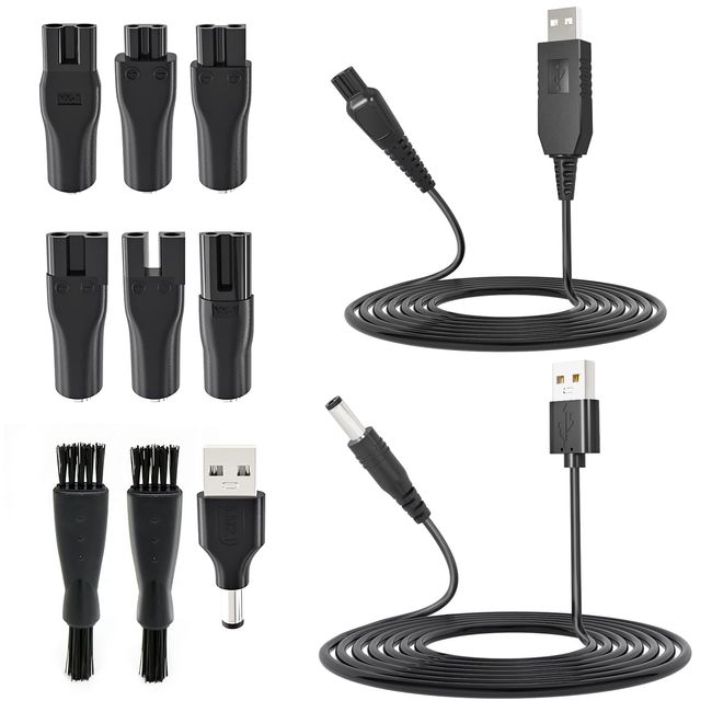PChero 5V USB Charging Power Cords for Electric Beard Trimmer Hair Clippers Mens Womens Razor Shaver, Comes with 6pcs Connectors + 15V Power Cord + 5.5 * 2.1mm Adapter