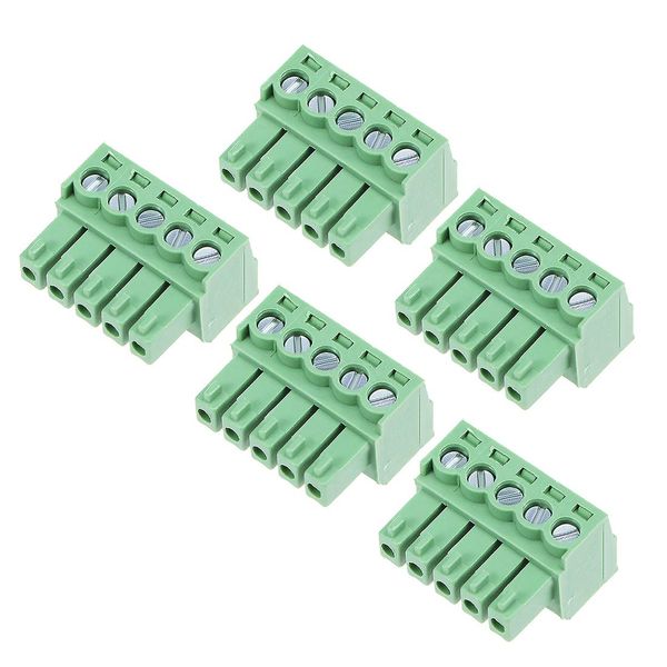 uxcell PCB Terminal Block Connector Green AC300V 8A Pitch 3.5mm 5P Flat Angle Needle Seat Plug In 5pcs