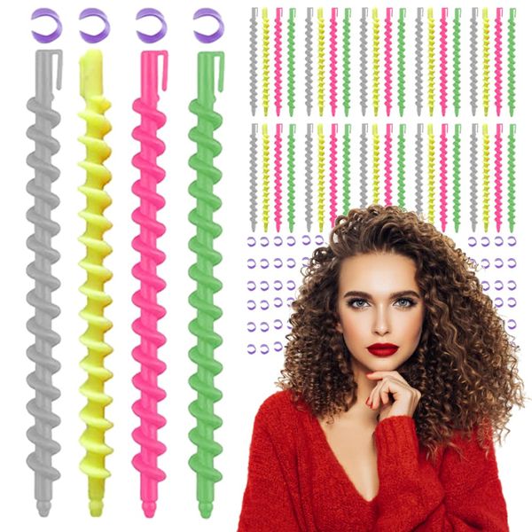 22 Pcs Heatless Hair Curlers Plastic Spiral Rollers Hair Curlers Hairdressing Curler Rollers for Women Girls Barber Hairdressing Hair Rollers Salon Tools Color Random