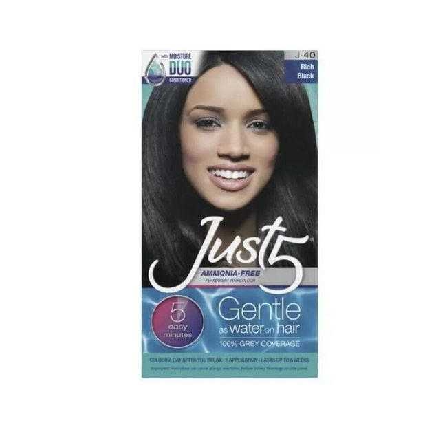 JUST FIVE PERMANENT HAIR Rich Black COLOR AMMONIA -FREE {LAST UP TO 6 Weeks }