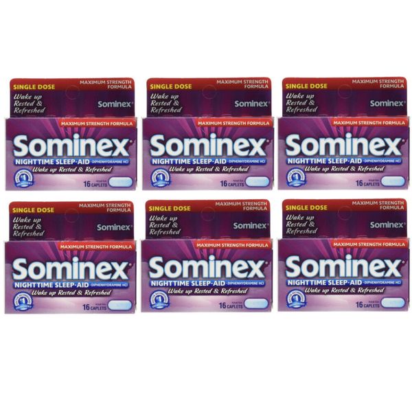 6 Pack Sominex Nighttime Sleep Aid Maximum Strength 16 Caplets Each