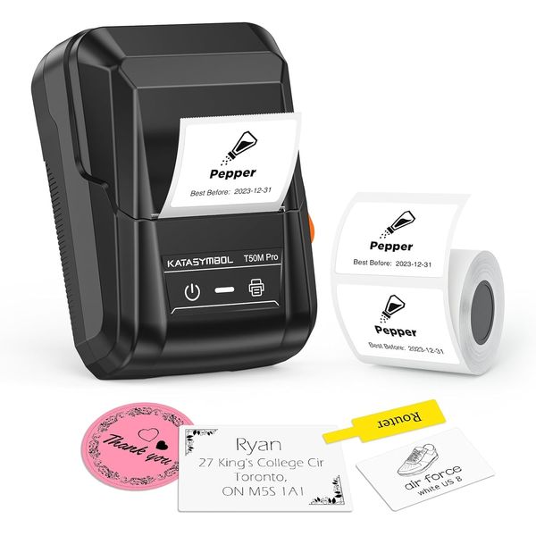 SUPVAN T50M Pro Bluetooth Label Maker Machine with Tape, Wide Waterproof Label, Versatile App with 40 Fonts and 450+ Icons, Inkless Labeler for Home, Kitchen, School, Office Organization, Black