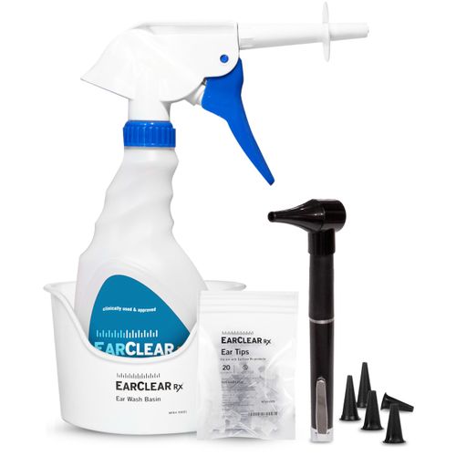 EarClearRX Flexible Tip Kit – Complete at-Home Ear Cleaning Kit for Adults & Kids - Easy-to Use Ear Cleaner - Includes Bottle Washer, Basin, 20 Disposable Tips, Microfiber Towel & Otoscope Penlight