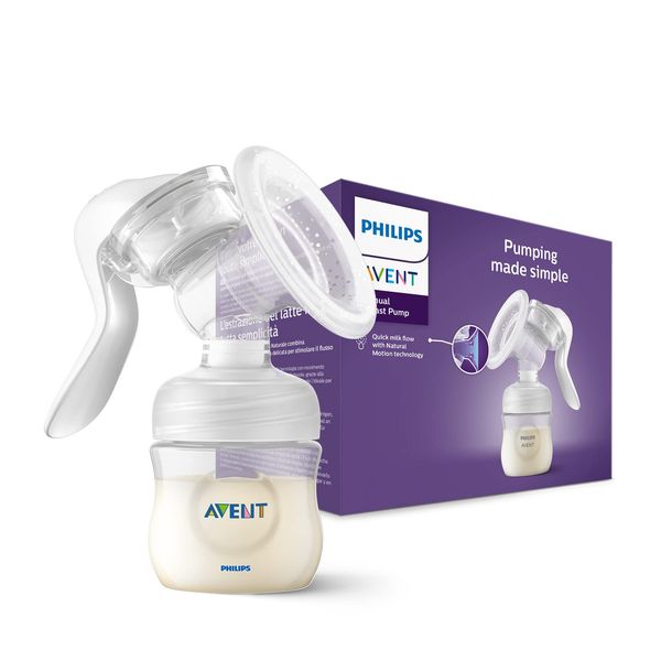 Philips Avent Manual Breast Pump - BPA Free Single Hand Breast Pump (Model SCF430/01), White, Transparent