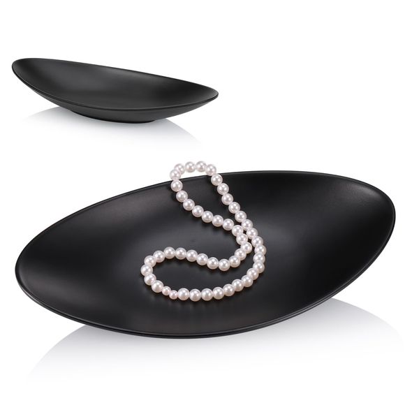 Huiguli Black Ring Dish, Small Oval Decorative Tray, Centerpiece Jewelry Tray, Mini Trinket Tray, Key Tray Organizer for Jewelly Fruit Desserts Decorative Dish Plate