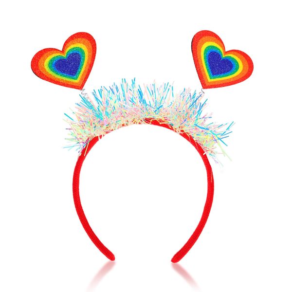 Rainbow Headband Gay Pride Rainbow Hair Hoop Glitter Rainbow Tassel Head Bopper Color Heart Hairband for Women Girls Kids Gay Pride Celebration Parades Headwear Festival Headdress Accessories 1PCS