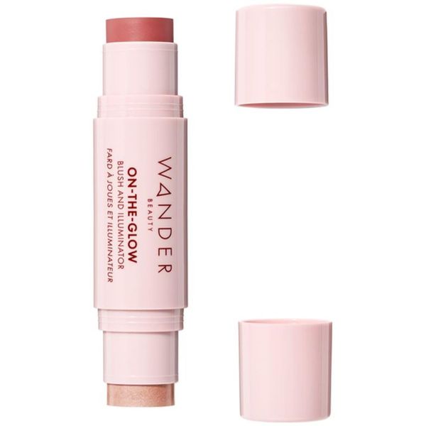 Wander Beauty On-the-Glow Blush and Illuminator - Sienna Sunset/Nude Glow - 7-in-1 Hydrating Cream Blush & Highlighting Stick - Stick Blush for Cheeks, Lip & Body - Highlighter Makeup & Blush - 0.4 oz