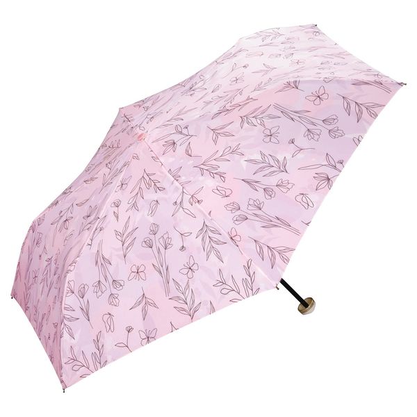 Wpc. 2607-113-002 Rain Umbrella, Layered Plants, Mini, Pink, Folding Umbrella, 19.7 inches (50 cm), Unisex, For Rain or Shine, Floral, Natural, Adult, Cute, Fashionable, Cute