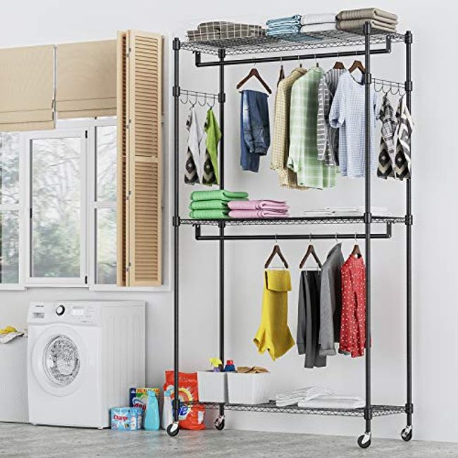 Extendable Foldable Heavy Duty Clothing Rack with Hanging Rod