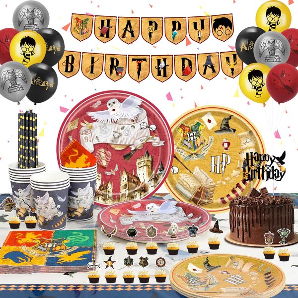 Magical Wizard Party Tableware Set Wizard Party Supplies Wizard Birthday Party Paper Plates Cups Napkins Table Cloth Birthday Banner Balloons Magical Wizard Birthday Party Decorations Supplies