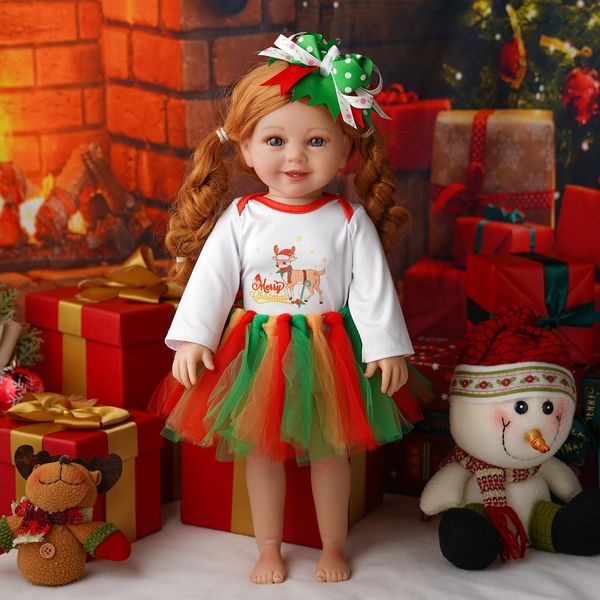 BABESIDE 18 Inch Doll Christmas Clothes Set, Christmas Baby Doll Clothes with Baby Doll Skirt and Doll Hair Clip for 18 Inch Baby Dolls Girls, 3 Pcs Doll Christmas Accessories