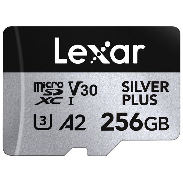 Lexar Silver Plus 256GB Micro SD Card up to 205 MB/s, MicroSDXC UHS-I Flash Memory Card with Adapter, C10, U3, A2, V30, Full HD, 4K UHD, High Speed TF Card for Drone, Action Camera, Handheld Consoles