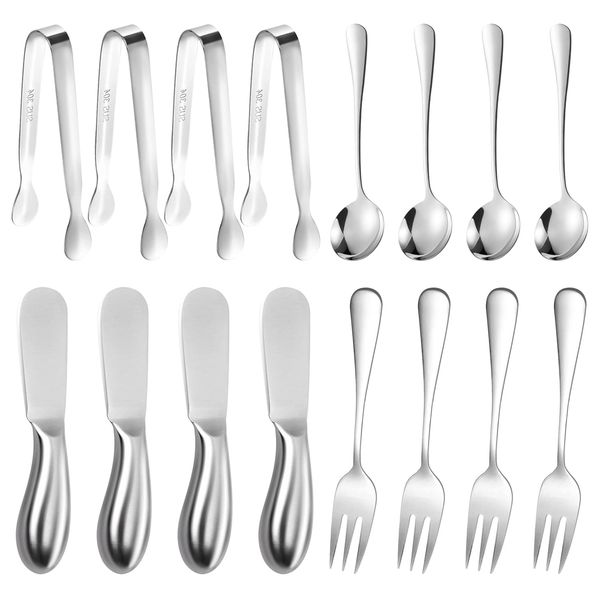 Mlurcu Cheese Butter Spreader Knives Set 16 Pieces Stainless Steel Multipurpose Butter Knives Cheese Slicer Mini Serving Tongs Forks and Spoons for Butter Spreader