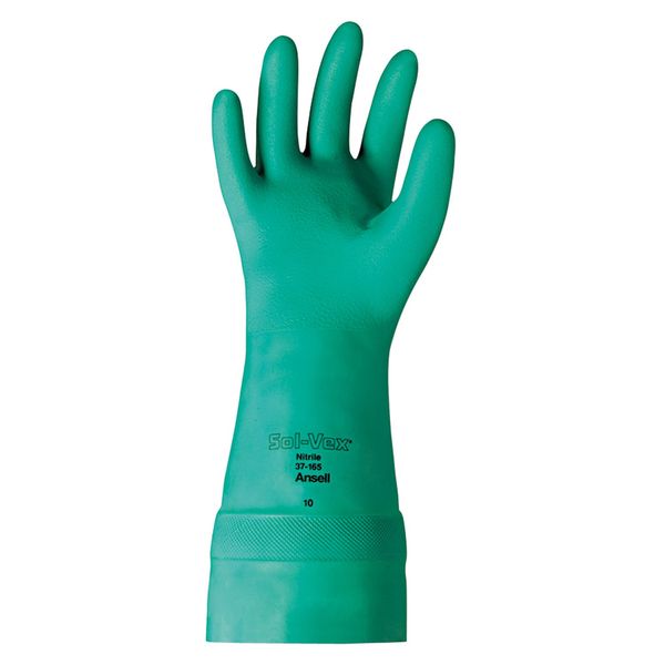 Ansell 37-165-10 Sol-Vex Nitrile Gloves, Straight Cuff, Unlined Lined, Size 10, 15", Green (Pack of 12)