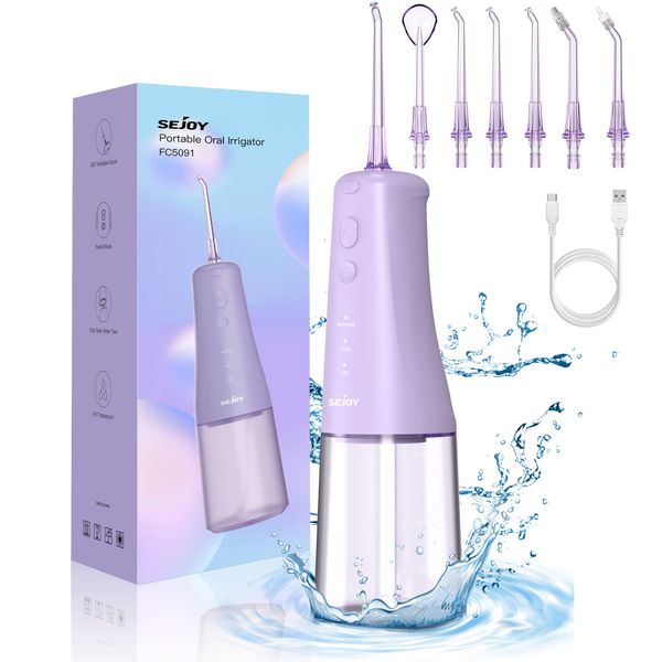 Sejoy Water Flossers for Teeth Cordless, Portable Water Flosser, Oral Irragator Floss Water Jet for Teeth Cleaning Kit, Professional Electric Water Deantal Pik, DIY Mode 6 Tips, 300mL Water Tank-IPX7