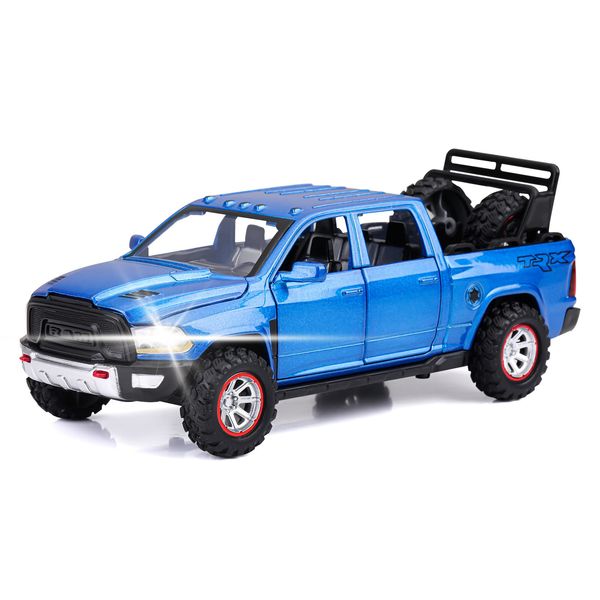 SASBSC RAM 1500 Toy Trucks for Boys Age 3-8 Pickup Truck Toys for 3 4 5 6 7 8 Year Old Kids Diecast Trucks with Light and Sound Metal Toy Cars for Kids Birthday (Blue)