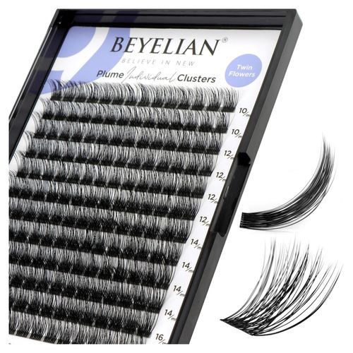 BEYELIAN Ciglia Finte Ciuffetti, D Curl Ciuffetti Extension Ciglia, 168 Pezzi 0.07mm 10-16mm Mixed Fai Da Te Ciglia Finte per Uso Personale a Casa (Twin Flowers, Nero)