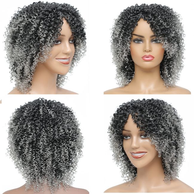 zhongchang-wigs (gray) Afro Perücke Kurz Kinky Curly Wig Perücke Locken Short Wigs for Black Women Curly Afro wigs for Black Women Kinky Curly Wigs for Black Women