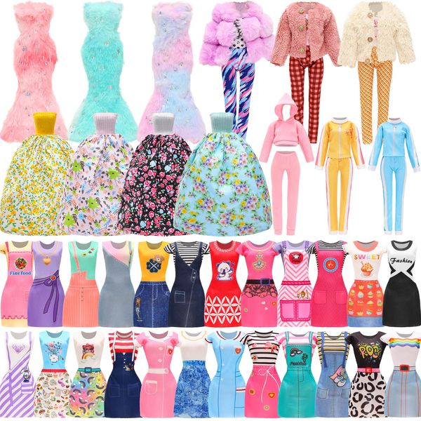 HONLAELLA 27 Sets Doll Clothes Including Fur Winter Fashion Dress Coat Jacket Wedding Gown Party Dresses Sports Casual Tops and Pants for 11.5 Inch Girl Dolls